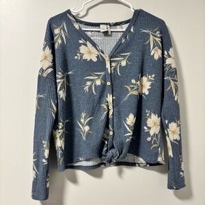 Paper Crane Blue and Cream Textured Cardigan Small